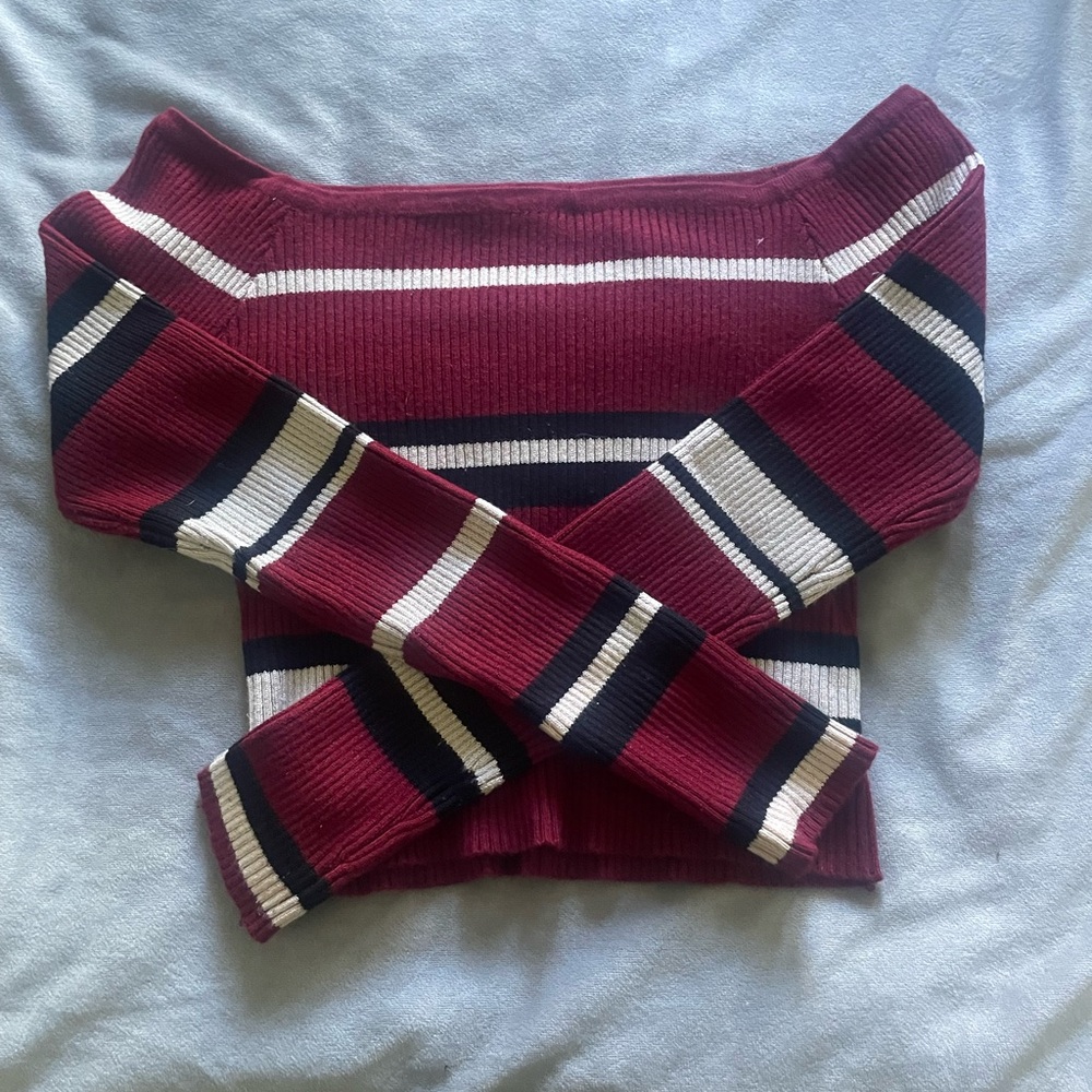 Striped Off-Shoulder Shirt - Red and Black